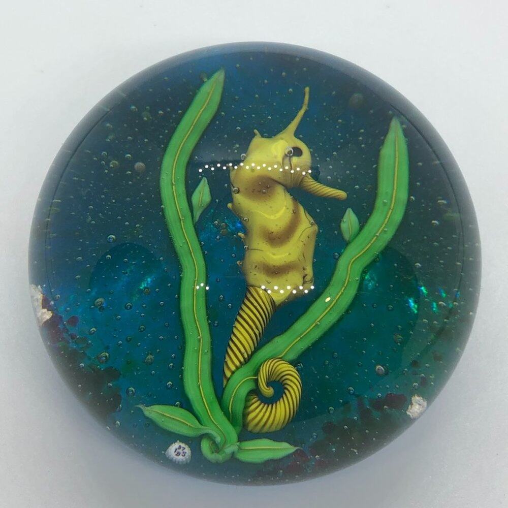 MINT Baccarat Paperweight Large 1975 Blue Seahorse Glass Crystal